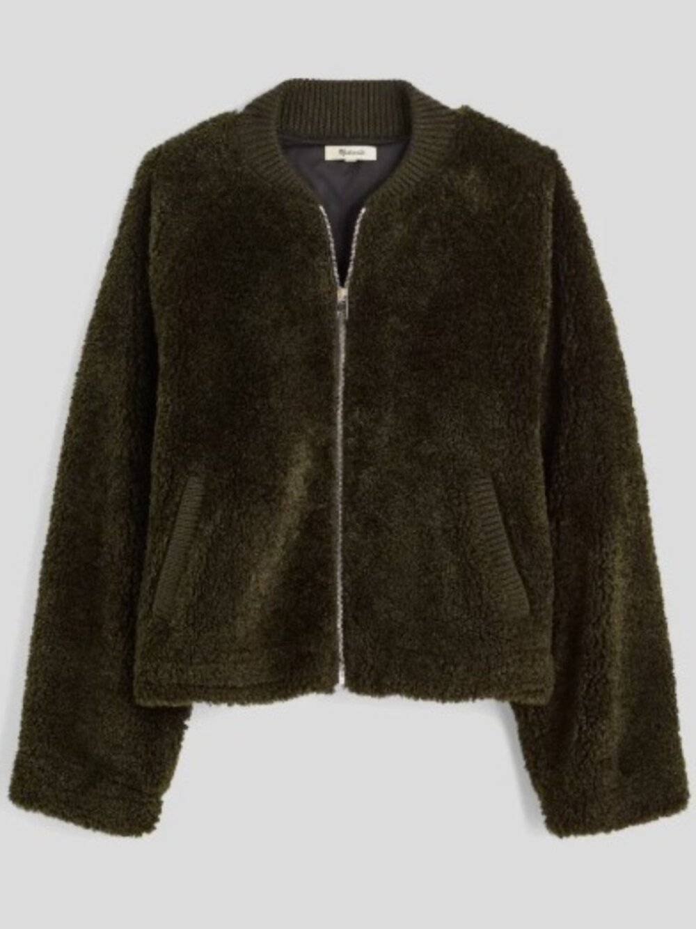NWT Madewell Bomber Jacket in Sherpa size M Midnight Olive Retail $198